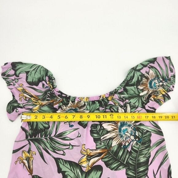 J Crew Off Shoulder Blouse Top Womens Size 0 Tropical Floral Leaf Print Vacay - Picture 6 of 8